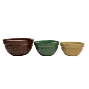 Gooseberry Patch Embossed Stoneware Mixing Nesting Bowl Set of 3 Autumn Pattern